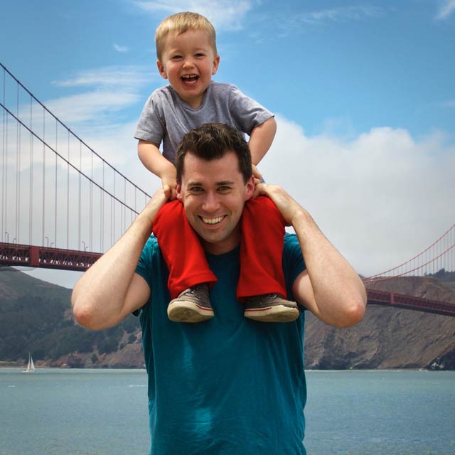 Todd Cavanaugh with son at Golden Gate Bridge